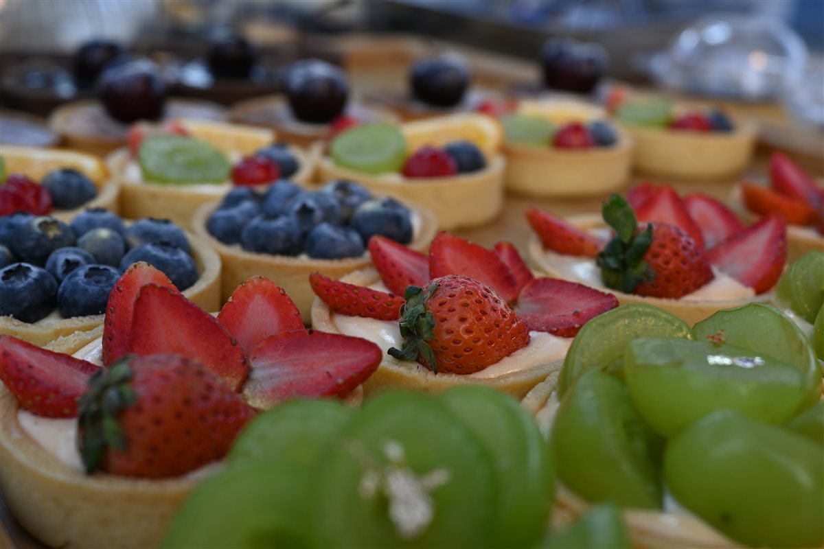 Platter of fresh fruit tarts