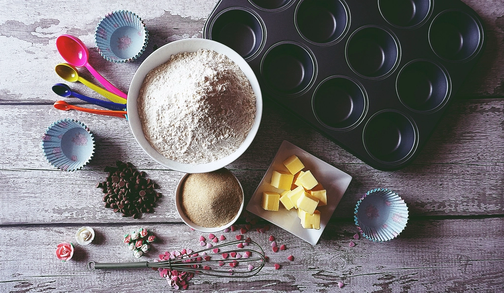 Baking supplies flat lay